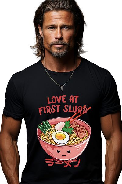 StoryGift Romania Tricou Barbati Cu Mesajul "love At First Slurp", Ilustratie, Mancare, Supa, Japonia, Lingu Stg