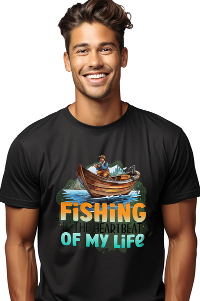 StoryGift Romania Tricou Barbati cu pescar in barca cu mesajul "Fishing is th...