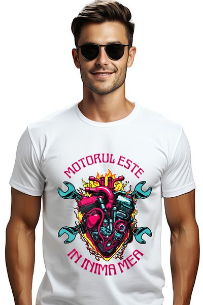 StoryGift Romania Tricou Barbati Motorul Este In Inima Mea Viteza Masini Iubitorii De Mecanica Cu Imprimeu Pstg