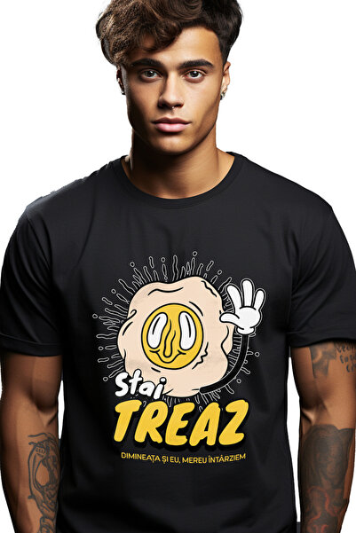 StoryGift Romania Tricou Barbati Mic Dejun De Dimineata Text Stai Treaz Cu Im...