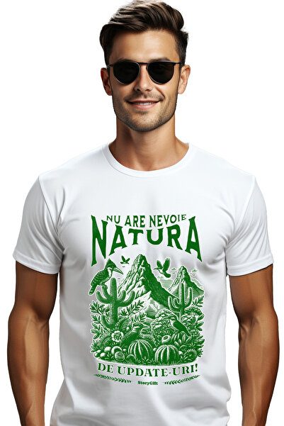 StoryGift Romania Tricou Barbati Natura Nu Are Nevoie De Update-uri Padure Jungla Cu Imprimeu Pe Fata, 100% Stg
