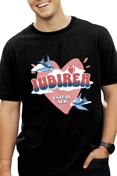 StoryGift Romania Tricou Barbati Iubirea Este In Aer Pasari Valentine's Day C...