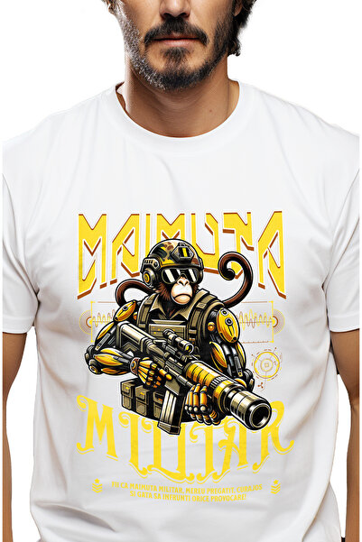 StoryGift Romania Tricou Barbati Maimuta Militar, Armata, Arma, Soldat Cu Imp...