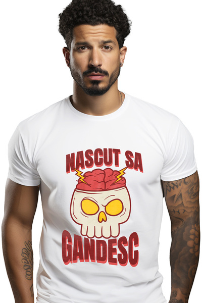 StoryGift Romania Tricou Barbati Nascut Sa Gandesc Craniu Cu Creier Geniu Cu ...