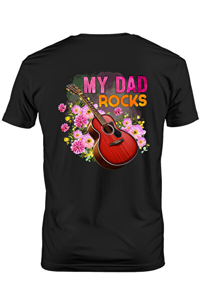 StoryGift Romania Tricou Barbati cu o chitara cu mesajul "My dad rocks", flor...