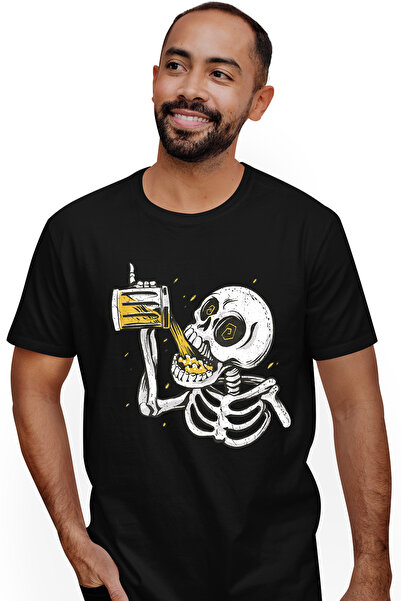 StoryGift Romania Tricou Barbati Cu Schelete Om Turnand O Halga De Bere In Gu...