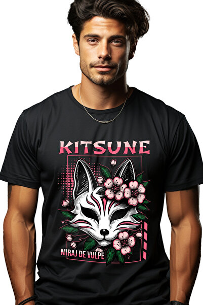 StoryGift Romania Tricou Barbati Masca Japonia Traditionala Kitsune Miraj De Vulpe Cu Imprimeu Pe Fata, 100%stg