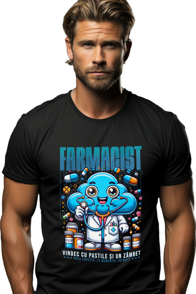 StoryGift Romania Tricou Barbati Norisor In Costum Medical Text Farmacist, Do...