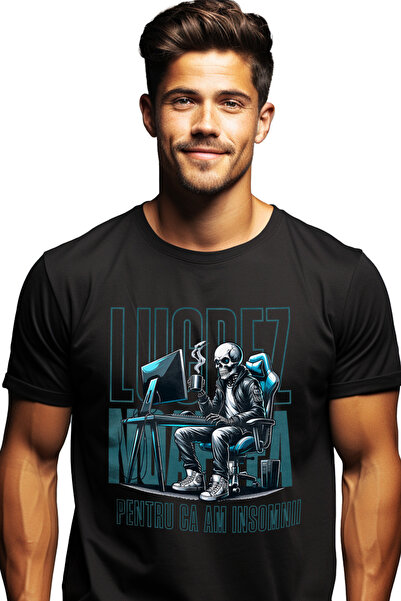 StoryGift Romania Tricou Barbati Lucrez Noaptea Schelete La Birou Work From H...