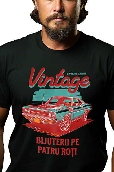 StoryGift Romania Tricou Barbati Masina Vintige Bijuterie Pe Patru Roti Motor...