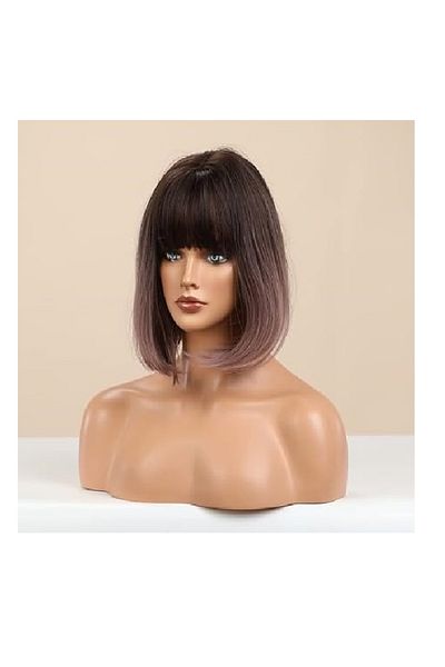 animis beauty Peruca bob Ombre Mov, fibra sintetica cu aspect natural, par mediu drept, cu breton, 30 cm