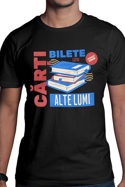 StoryGift Romania Tricou Barbati Teanc De Carti Bilete Catre Alte Lumi Citit, Iubitorii De Lectura Cu Imprim Stg