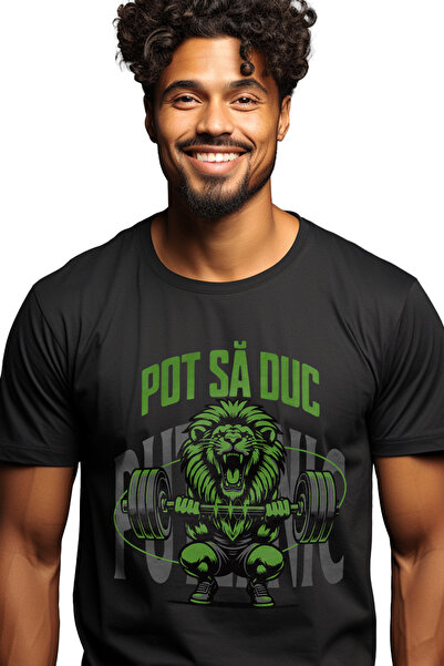 StoryGift Romania Tricou Barbati Leu Puternic Ridicand Greutati Gym, Text Pot...