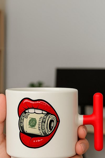 GENGSİ Meturas Para and Lip t Porcelain Mug with Handle - Cool Design 250 ml