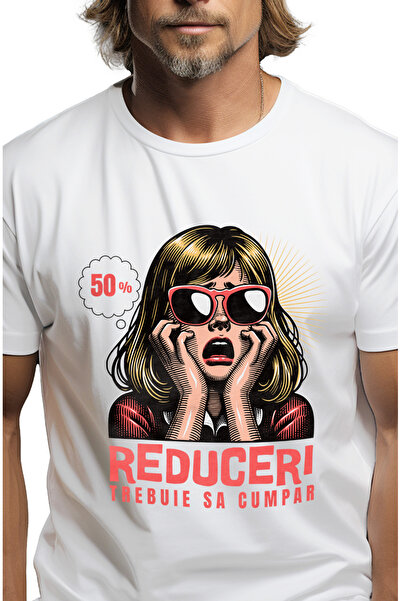 StoryGift Romania Tricou Barbati Femeie Socata Cu Ochelari Rosii Text 50% Red...