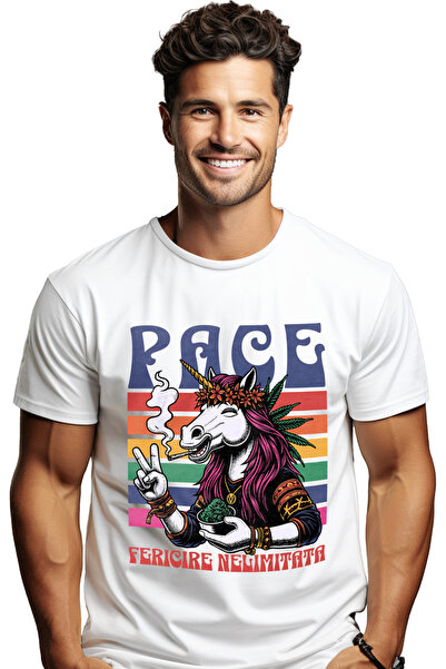 StoryGift Romania Tricou Barbati Unicorn Fericit Pace Si Fericire Nelimitata,...