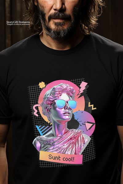 StoryGift Romania Tricou Barbati Statuie Greceasca Inteligenta Artificiala Sunt Cool! Cu Imprimeu Pe Fata, 1 Stg