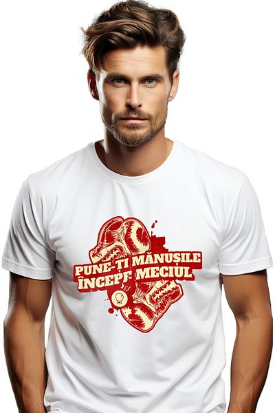 StoryGift Romania Tricou Barbati Manusi De Box Joc De Contact Pune-ti Manusile Cu Imprimeu Pe Fata, 100% Bumstg