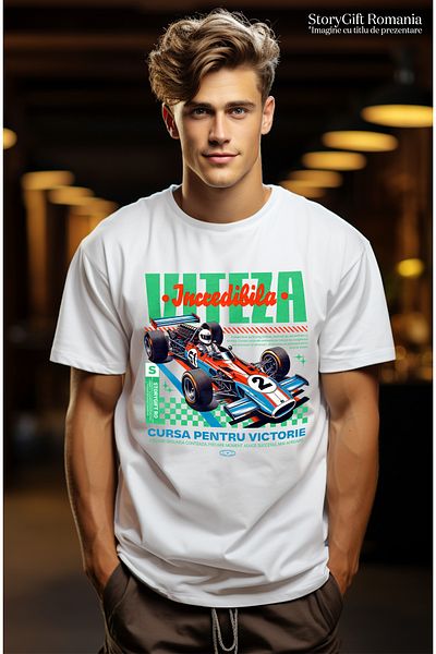 StoryGift Romania Tricou Barbati Masina Formul1 - Viteza Incredibila - Cursa Pentru Victorie Cu Imprimeu Pe Stg