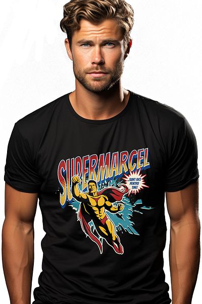 StoryGift Romania Men's T-Shirt Super Marcel, Superhero I'm Here For You With Print On The Front, 100% Bum Stg