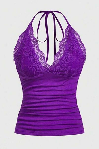 Karakedi Neck Tie Detail Lace V-Neck Blouse