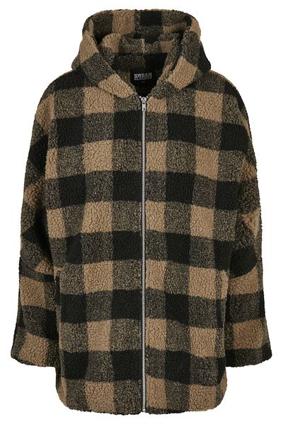 Urban Classics Damen Ladies Hooded Oversized Check Sherpa Jacket