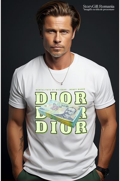 StoryGift Romania Tricou bărbătesc - 100 lei românești cu imprimeu pe față, 100% bumbac, alb, mărimea XS