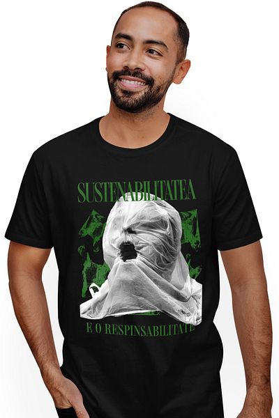 StoryGift Romania Tricou Barbati Sustenabilitatea E O Responsabilitate Poluare Sac De Plastic Cu Imprimeu Pe Stg