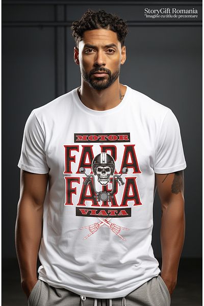 StoryGift Romania Tricou Barbati Fara Motor Fara Viata Craniu Cu Casca Viteza Cu Imprimeu Pe Fata, 100% Bumbstg