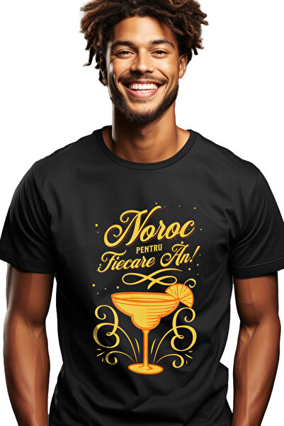 StoryGift Romania Tricou Barbati Noroc Pentru Fiecare An! Pahar Sampanie Baut...