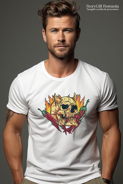 StoryGift Romania Tricou Barbati Personalizat Red Hot Chilli Peppers, Foc, Demon, Craniu, Ardei Iuti, Cu Im Stg
