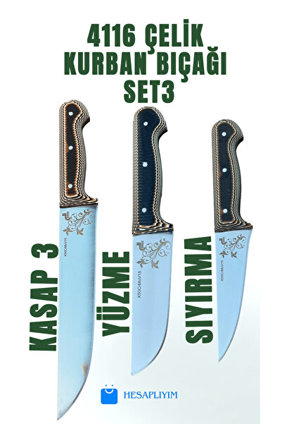 Bordo 3lü Bıçak Seti -4116 Çelik - Verzalit Sap - 3lü Set Yüzme Sıyırma Ve Ka...