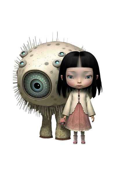 StoryGift Romania Sticker Autocolant 70CM cu Animatie Grafica Fetita cu Ciclop, Sci-fi, Ciclop cu Ochii Albastri