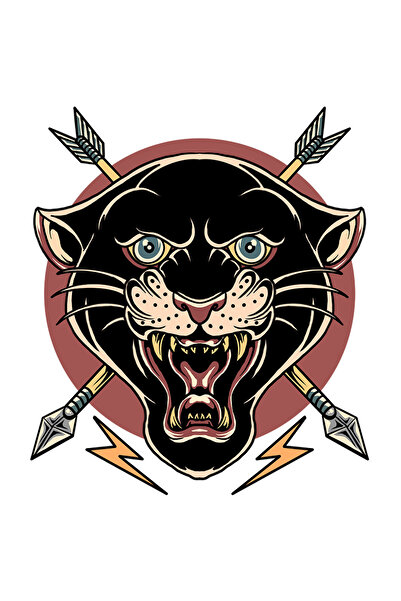 StoryGift Romania Sticker Adeziv 90CM Cu Cap De Pantera, Fulger, Sageti, Cerc, Animal, cu Margini Albe, PVC Vin