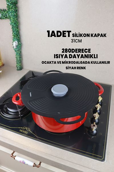 Destpak 31 cm Silicone Pot Pan Lid - Strong Vacuum - Fast Cooking - Cooker, Microwave Refrigerator
