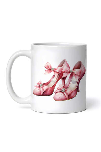 OEM Εξατομικευμένη λευκή κούπα, ροζ παπούτσια πριγκίπισσας, INOVATIX®. 330ml