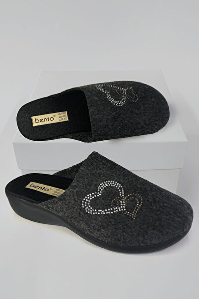 BENTO Kadın Keçe Siyah Ev Terliği 3675