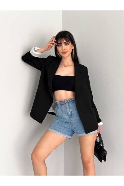 STMT BUTİK Astarlı Kruvaze Kadın Ceket – Çizgili Blazer Model