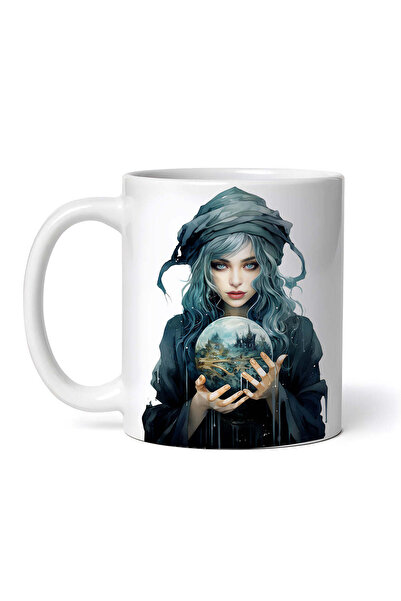 OEM Cană albă personalizată, Vrăjitoare cu glob magic, INOVATIX®. 330ml