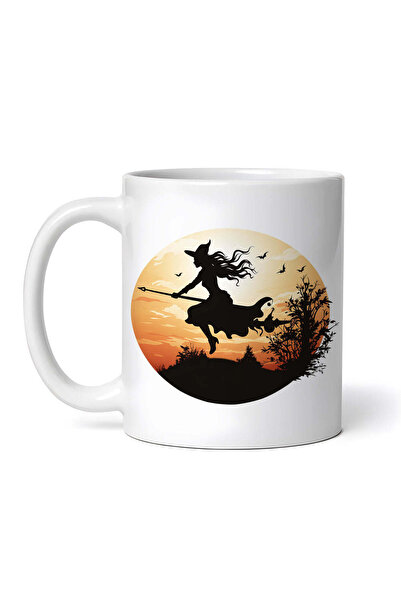 OEM Cană albă personalizată, Vrăjitoare pe o coadă de mătură, INOVATIX®. 330ml