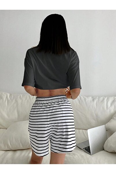 OVER HEAD Women's Striped Shorts Flat Pajama Set