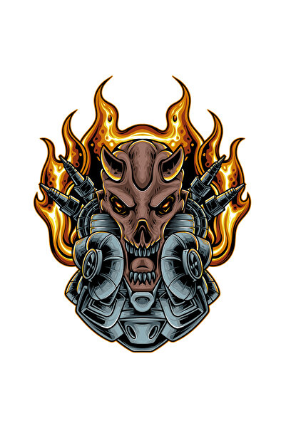 StoryGift Romania Sticker Adeziv 90CM Cu Cap De Demon, Cabluri, Flacari, Foc, Robot, Mecha, cu Margini Albe, PV