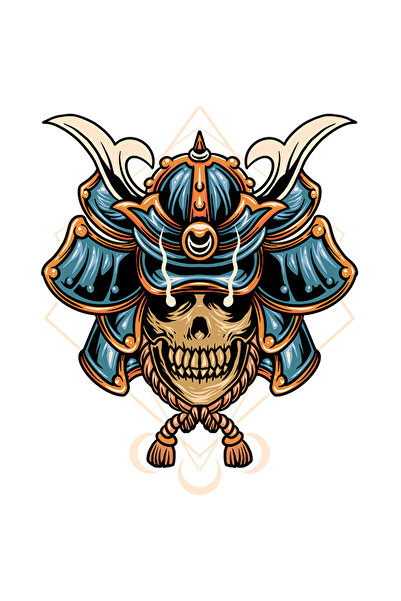 StoryGift Romania Sticker Autocolant 70CM Cu Casca, Samurai, Schelet, Sfoara, Craniu, Geometrie, cu Margini Alb