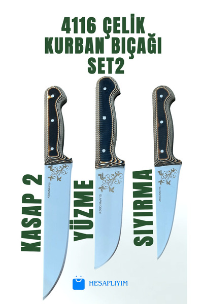 Bordo Kurban 3lü Bıçak Seti -4116 Çelik - Verzalit Sap - 3lü Set Yüzme Sıyırma Ve Kasap2 Bıçağı