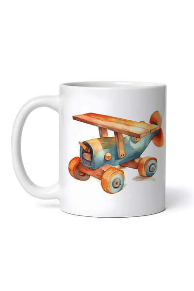 OEM Cană albă personalizată, jucărie avion din lemn, INOVATIX®. 330ml