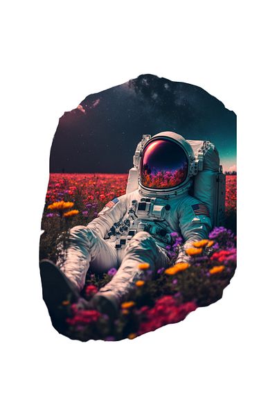 StoryGift Romania Sticker Adeziv 90CM Cu Astronaut, Camp, Flori, Spatiu, Stele, Costum, Sci-Fi, cu Margini Albe