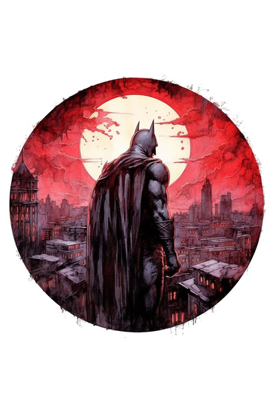 StoryGift Romania Sticker Autocolant 70CM Cu Batman, Gotham, DC, Oras, Luna, Cerc, Cer, Supereori, cu Margini A