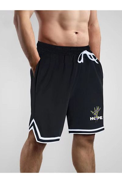 DEEPSENCE Men's Black Extrafor Printed Combed Cotton Shorts Basketball Football Fitness Sports Exercise Running