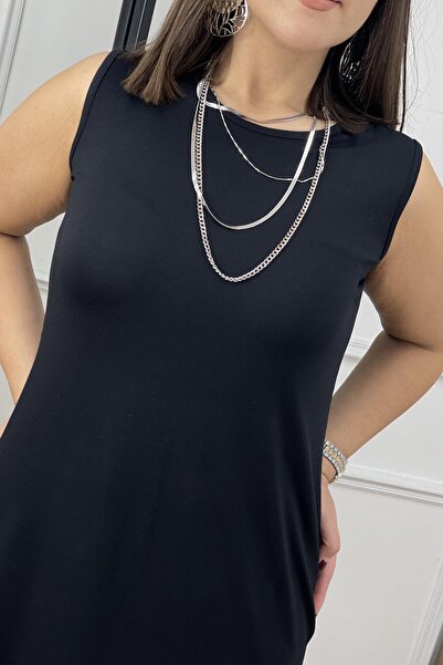 GÖZAY GROUP Kadın Sıfır Kol Düz Oversize İçlik