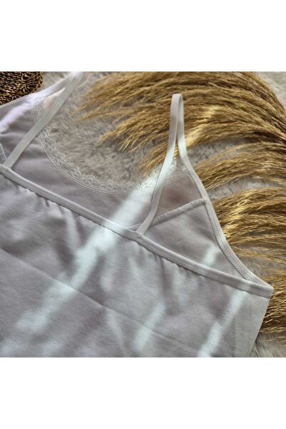 HS İÇ GİYİM White Transparent Detailed Cotton Rope Strap Tank Top